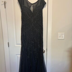 Elegant Navy Beaded Evening Dress